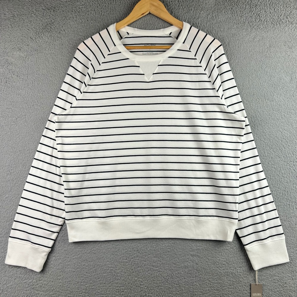 New Haven Well Within Organic Cotton Striped Raglan Sweatshirt White Green L